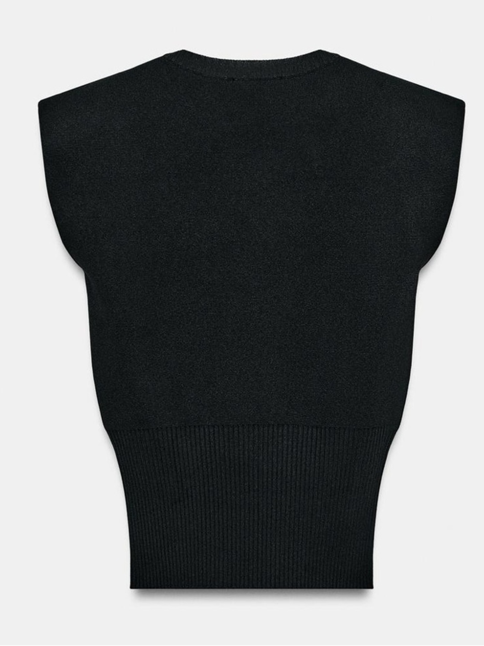 Zara Black Shoulder Pad  Ribbed-Waist Knit Top - Picture 7 of 8